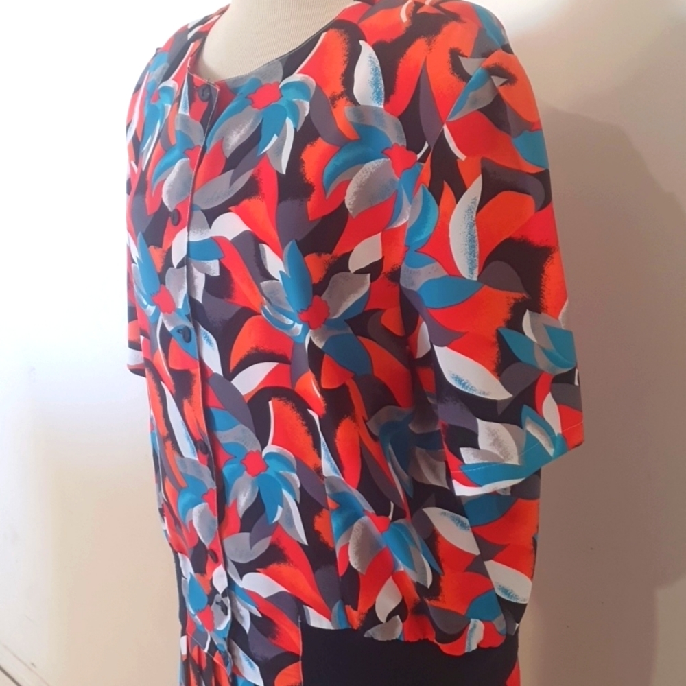 VINTAGE 80S Size 18 Blue/Orange Set Pleated - Picture 4 of 8